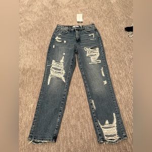 Lucid Dream - Heavily Distressed High Rise Straight Crop Jeans